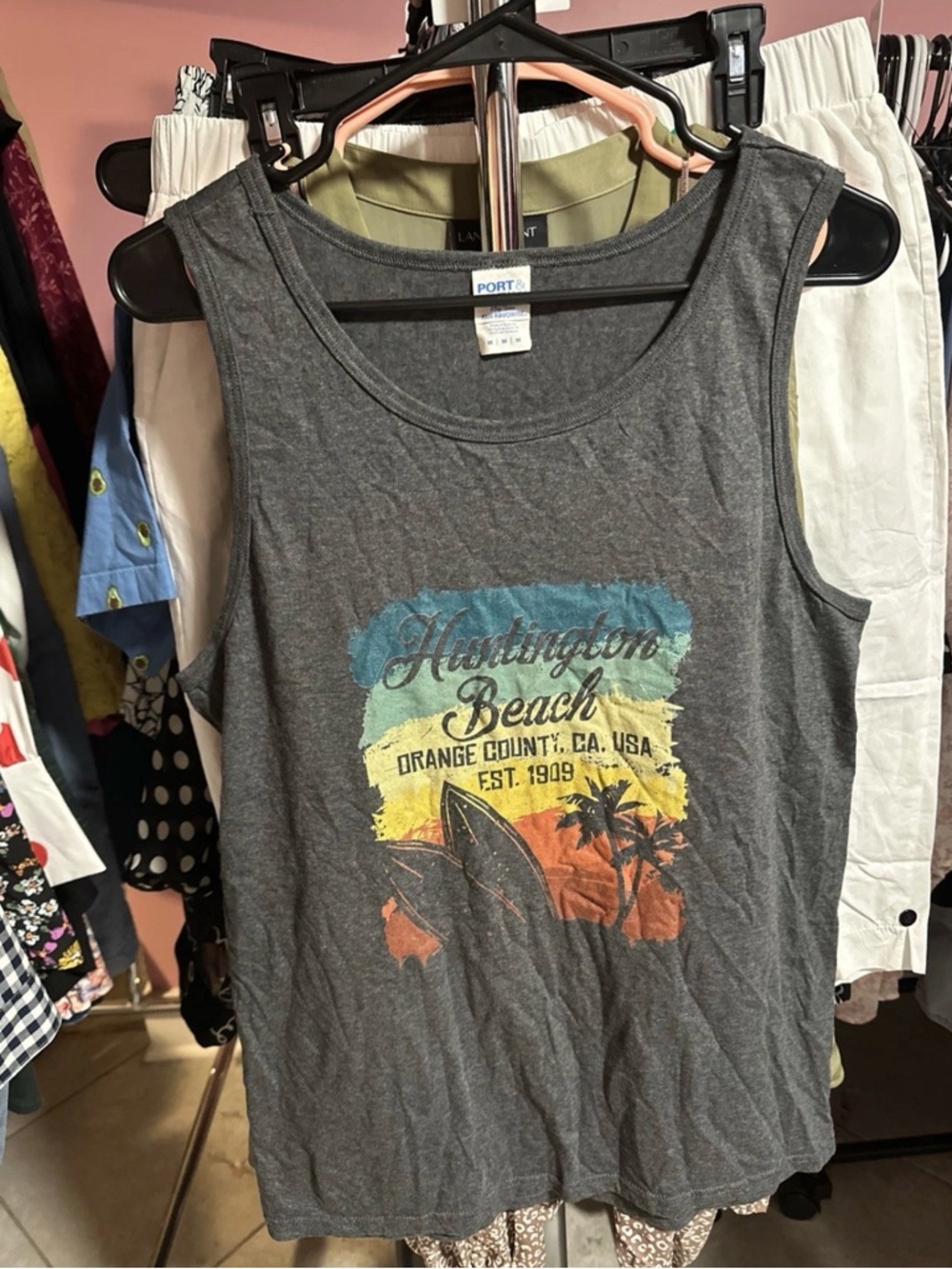 Port and Company Gray Huntington Beach Graphic Tank Top